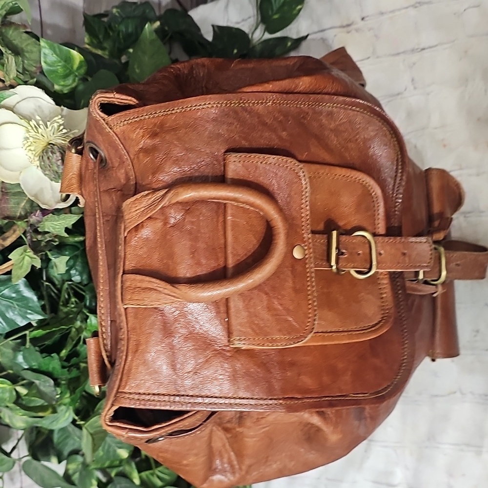 Handmade Large Leather Backpack Travel Rucksack - Picture 8 of 13